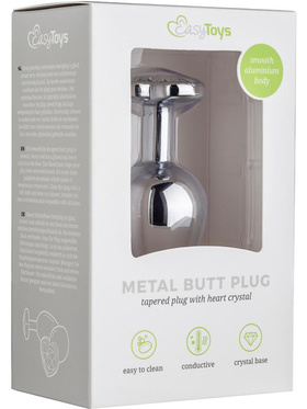 EasyToys: Metal Butt Plug No. 7 with Heart, medium, silver/clear