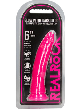 RealRock: Glow in the Dark Realistic Dildo, 15.5 cm, rosa