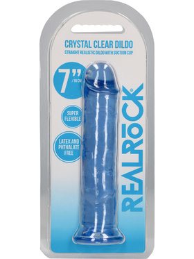 RealRock: Crystal Clear Straight Realistic Dildo, 18 cm, blå