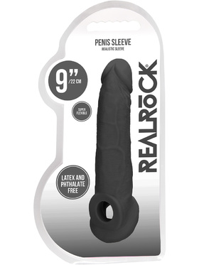 RealRock Skin: Penis Extender with Rings, 22 cm, svart