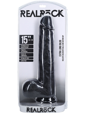 RealRock: Extra Long Realistic Dildo, 38 cm, svart