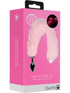 Ouch!: Light-up Fox Tail with Metal Butt Plug, rosa